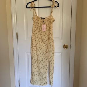 Missguided Floral Milkmaid Midi Dress - Size US 6 - Yellow